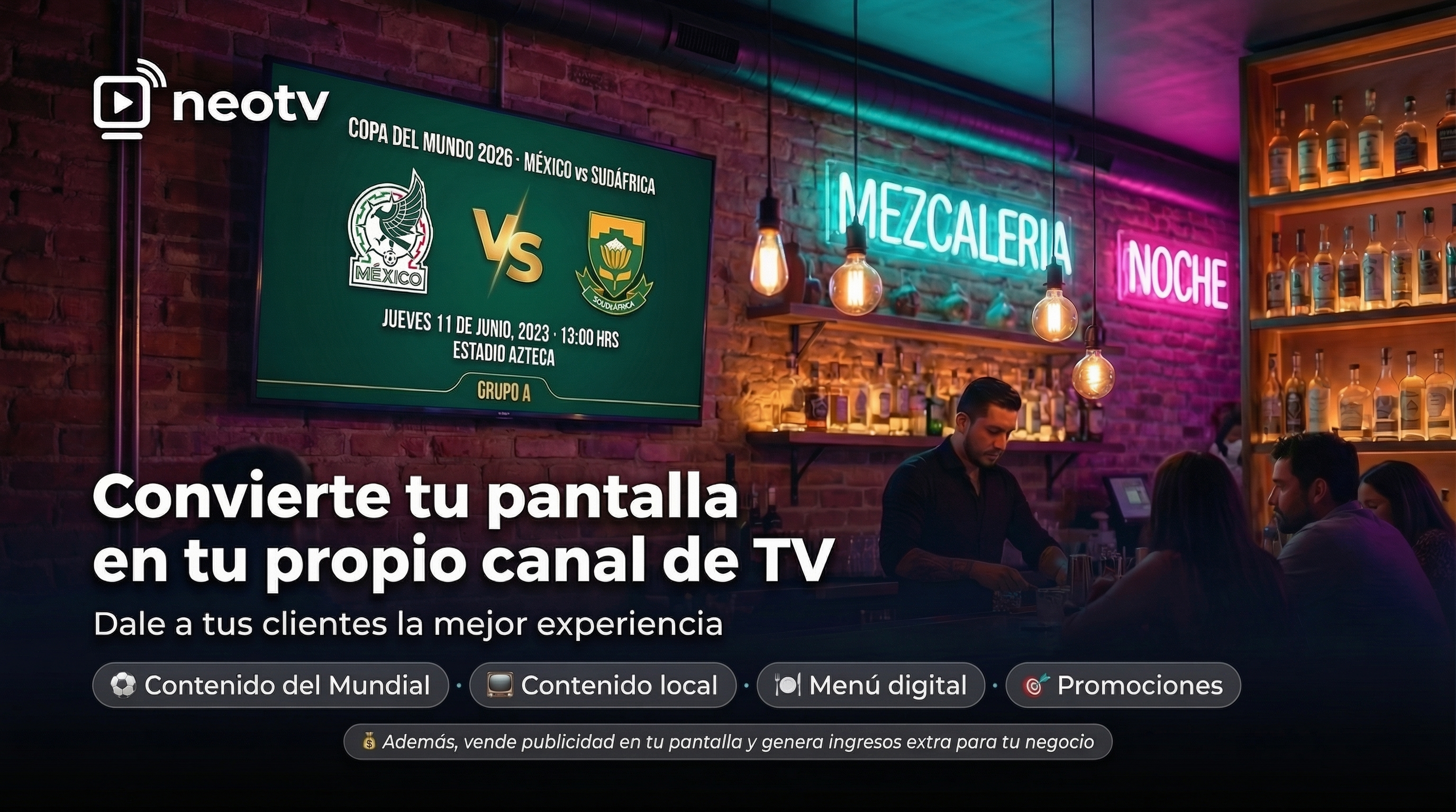 Pantalla NeoTV activa en restaurante